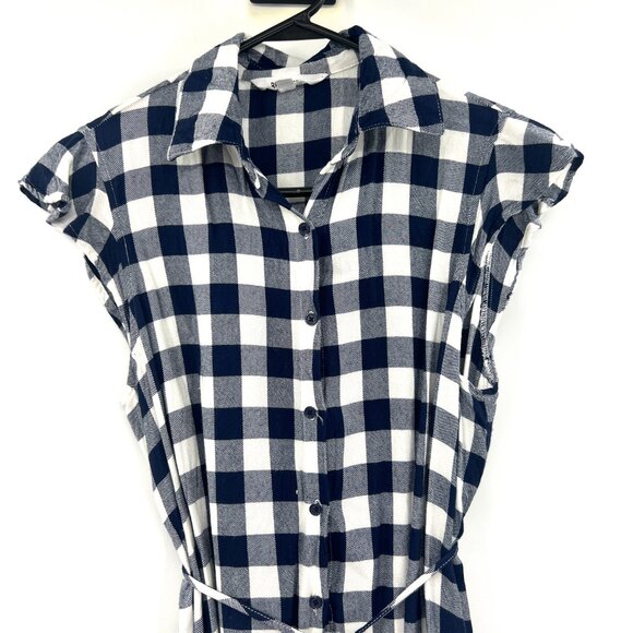 BB Dakota Navy White Plaid Flannel Button Front Dress Women's XS - Picture 2 of 6